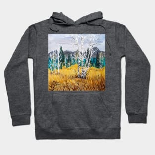 Birch trees near the mountains Hoodie